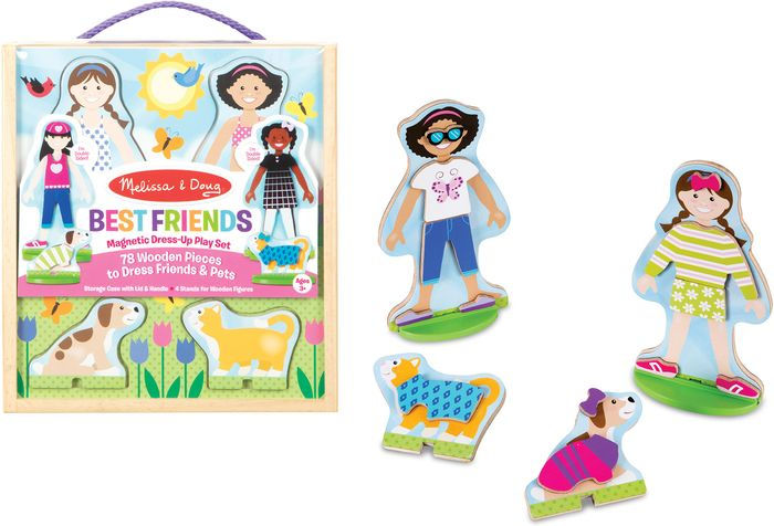 Girl Magnetic Dress Up (3 Pack) Melissa & Doug Wooden Dolls w/Stands Fast  Ship