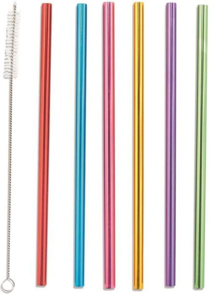 Sippin' Pretty Set of 6 Reusable Straws with Brush Cleaner in Gift Box