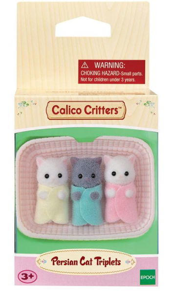 Calico Critters Persian Cat Triplets, Set of 3 Collectible Doll Figures with Cradle Accessory