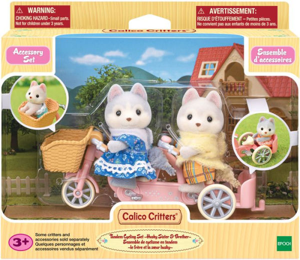 Calico Critters Husky Brother & Sister's Tandem Cycling Set, Dollhouse Playset with Figures and Accessories