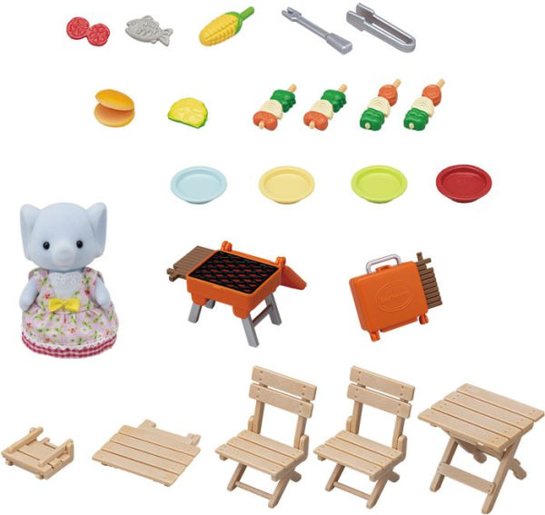 Calico Critters Bubblebrook Elephant Girl's BBQ Picnic Set, Dollhouse Playset with Figure and Accessories