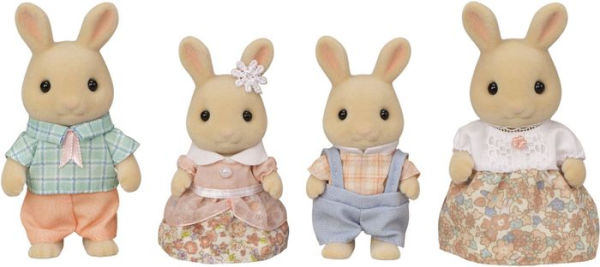 Calico Critters Milk Rabbit Family, Set of 4 Collectible Doll Figures