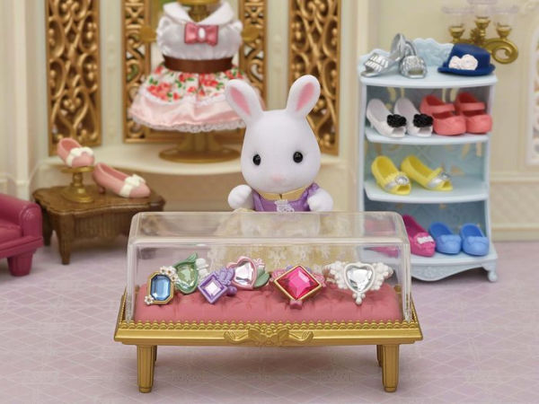 Calico Critters Fashion Playset Jewels & Gems Collection, Dollhouse Playset with Snow Rabbit Figure and Fashion Accessories