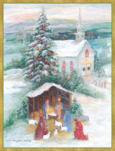 Creche with Church Christmas Boxed Cards