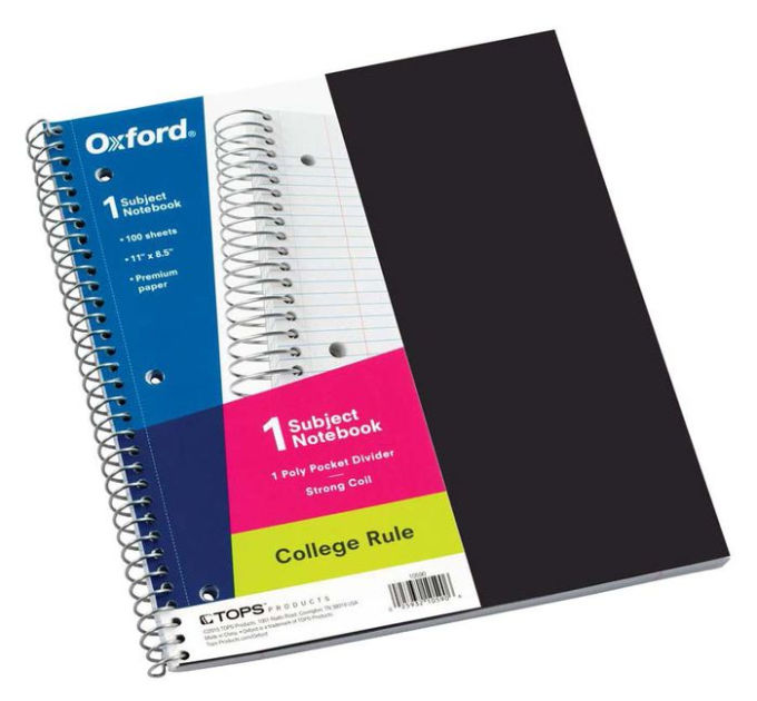 Oxford® 1Subject Poly Notebook, 9" x 11", College Rule