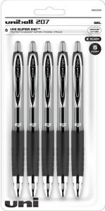 Title: uniball 207 Retractable Gel Pens, Medium Point (0.7mm), Black, 5 Pack