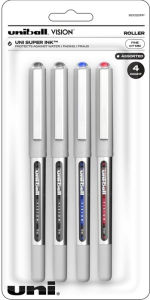 Title: uniball Vision Rollerball Pens, Fine Point (0.7mm), Assorted Colors, 4 Pack