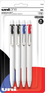 Title: uniball one Retractable Gel Pens, Medium Point (0.7mm), Black, Blue & Red Ink, 4 Pack