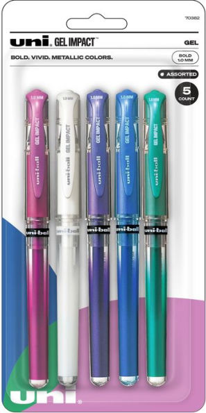 uniball Signo Gel Impact Pens, Bold Point (1.0mm), Assorted Metallic, 5 Pack (Pink, White, Violet, Blue, Green)