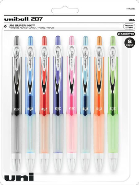 uniball 207 Fashion Retractable Gel Pens, Medium Point (0.7mm), Assorted, 8 Pack