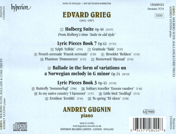 Edvard Grieg: Holberg Suite, Ballade & Lyric Pieces