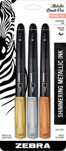 Title: Zebra Brush Pen Single Ended Assorted Metallic 3Pk
