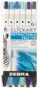 Title: ClickArt Retractable Marker Pen 0.6mm Assorted Deep Sea 6pk