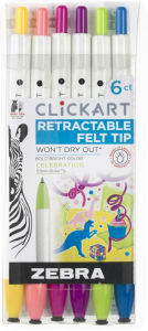 Title: ClickArt Retractable Marker Pen 0.6mm Assorted Celebration 6pk