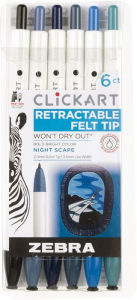 Title: ClickArt Retractable Marker Pen 0.6mm Assorted Night Scape 6pk