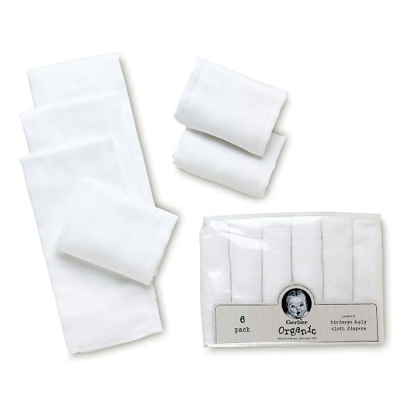 Gerber Childrenswear White Organic Diaper, 6 pack