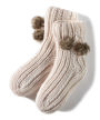 Reading Sock Short - Cream with Fur Tassel