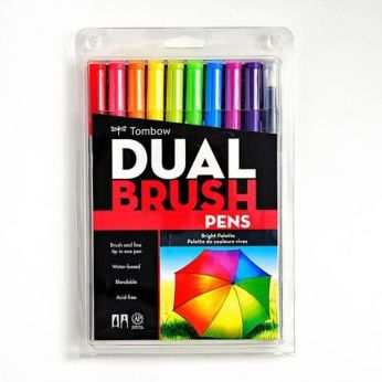 Dual Brush Pen Art Markers, Lettering Favorites, 10-Pack + Free Fudenosuke  Brush Pen