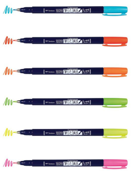 Fudenosuke Neon Brush Pen, 6PK