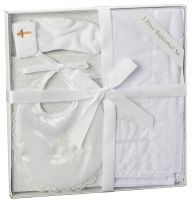 Title: 3pc Baptism Gift Set - Bib/Blanket/Socks