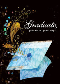 Graduation Greeting Card Blue Cap with Floral Design