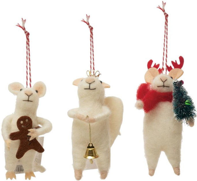 Set of 3 Felt Mice Ornaments - GO HOME Unusual Decor and Gifts