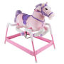 Spring Rocking Horse Plush Ride on Toy with Adjustable Foot Stirrups and Sounds for Toddlers to 5 Years Old by Happy Trails - Pink
