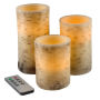 Set of 3 Flickering Flameless LED Candles with Birch Bark Battery Operated Real Wax Pillar Candles with Remote Control and Timer by Lavish Home