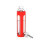 Glass Water Bottle 20 Ounce BPA Free Bottle with Protective Silicone Sleeve, Leak Proof Lid and Carrying Loop by Classic Cuisine (Red)
