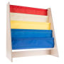 Kids Bookshelf Storage Rack with Colorful Fabric Sling Shelves Natural Wood Colored Bookcase Organizer for Books for Toddlers, Children by Hey! Play!