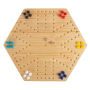 Classic Wooden Strategic Thinking Game Complete Set with Board, 24 Colored Marbles, 2 Dice Fun Vintage 6 Player Game For Kids and Adults by Hey! Play