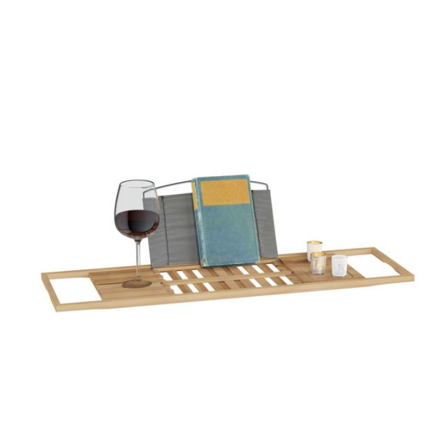 Natural Brown Bamboo Bathtub Caddy Bridge Shelf with Book or Tablet Stand Navaris Bed and Bath Tray Wooden Rack with Folding Legs