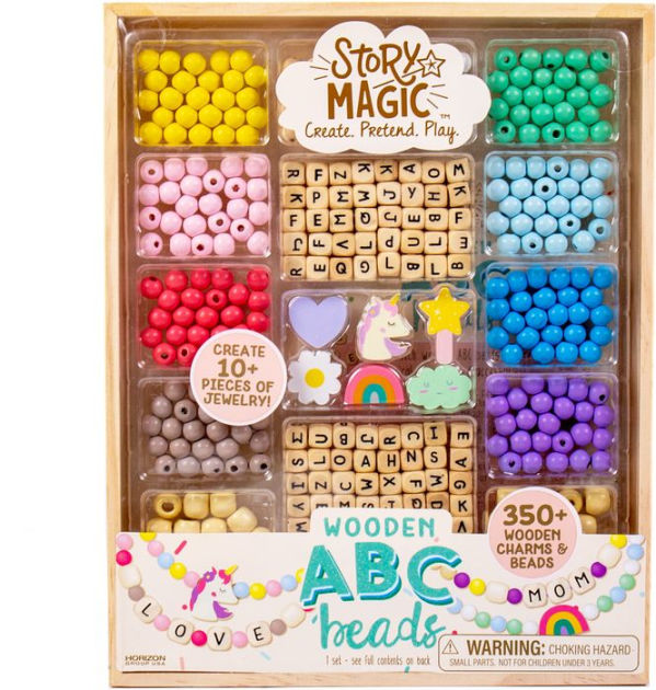 Story Magic Wooden ABC Bead Kit, Premium Wood Jewelry Making Kit, 350+  Wooden Beads & Charms for Beading Bracelets, Great for Playdates &  Sleepovers