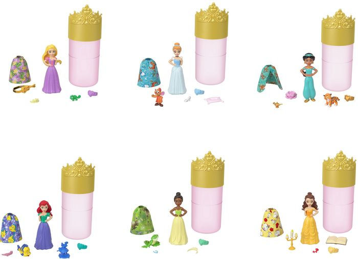 Disney Princess Collectible Dolls, Set of 6 with 6 Royal Clips Fashions,  One-Clip Dresses, Toy for 3 Year Olds and Up