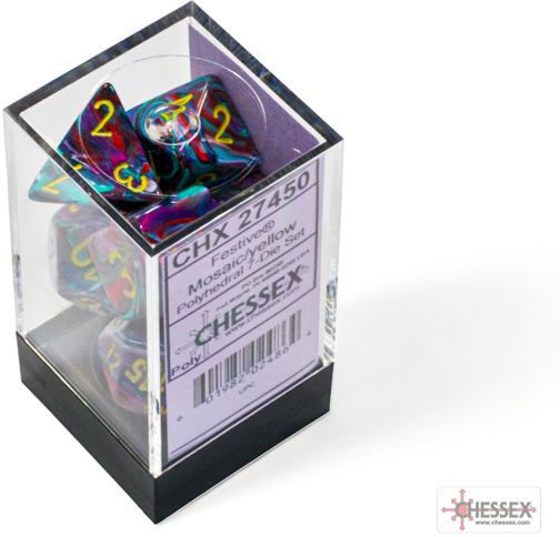 Chessex Festive 7-Dice Set - Mosaic With Yellow Würfel Für Rollenspiele
