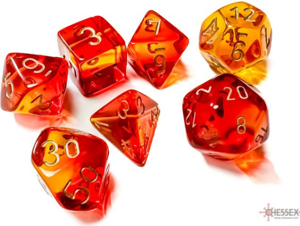 Gemini Polyhedral Translucent Red-Yellow/gold 7-Die Set