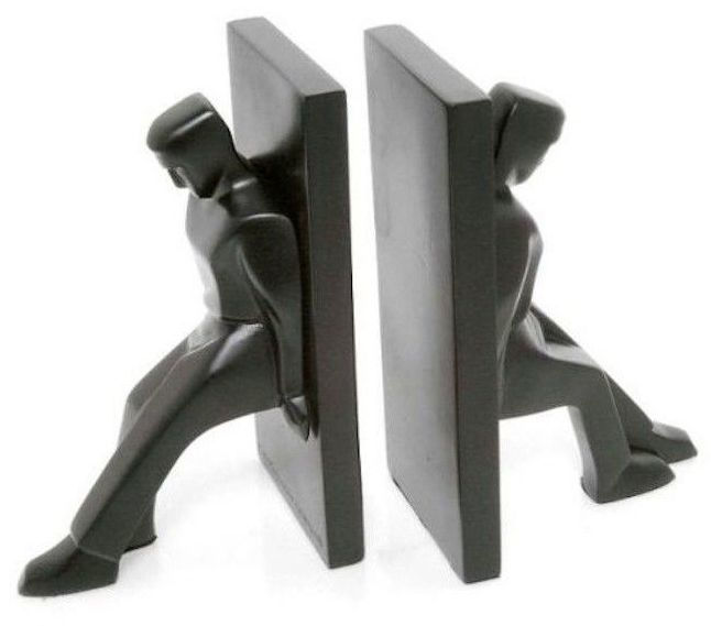 Leaning Men Sculpted Figural Bookends Set of 2 by Kikkerland Design