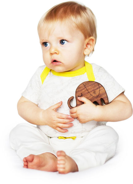 2 pc. Baby Organic Knit and Wood stroller and play toys