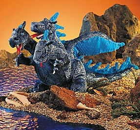 Folkmanis Puppets Three 3 Headed Dragon Hand Puppet Blue for sale online 