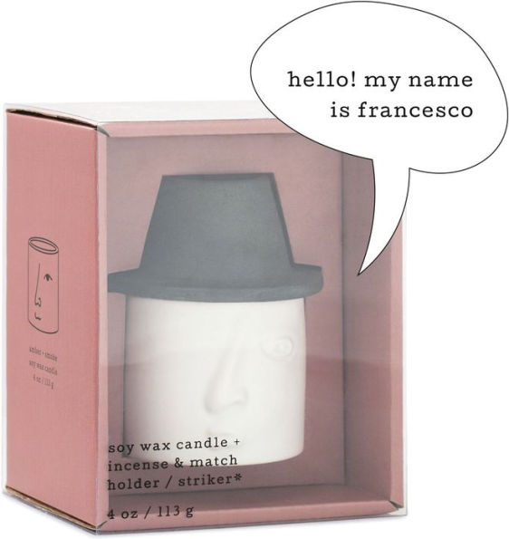 Francesco 4 Oz Candle White Ceramic Face Amber & Smoke