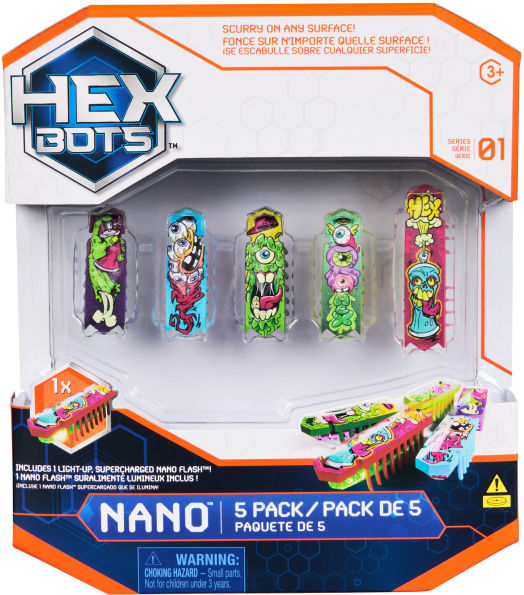 Hexbugs BOTS Nano 5 Pack, 4 Nano Bugs with Bonus Flash Nano, Sensory Toys for Kids & Cats with Vibration Technology, Insect Toys & Mini Robot Toy for Kids Ages 3 & Up