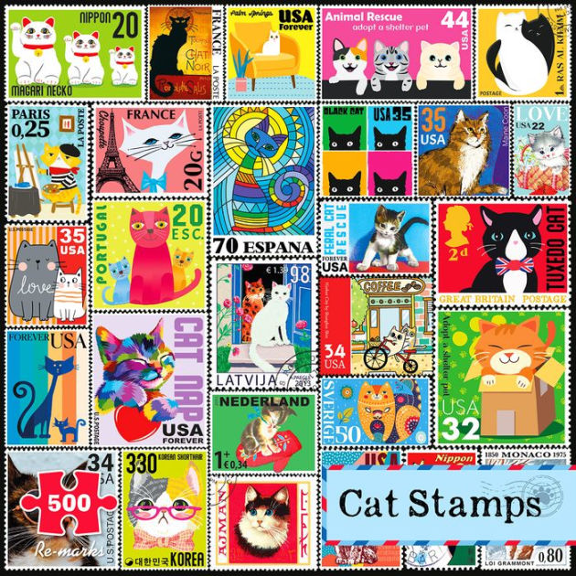 500 Piece Puzzle Cat Stamps by Re-marks, Inc.