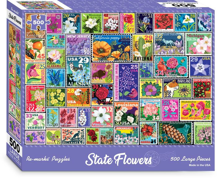 500 Large Piece State Flower Stamps Puzzle By Re-marks, Inc. 