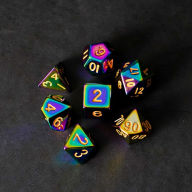 Title: 16mm Metal Poly Dice Torched Rainbow