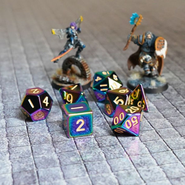 16mm Metal Poly Dice Torched Rainbow