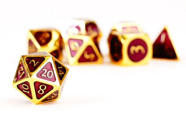 16mm Metal Poly Dice Gold w Purple Ename