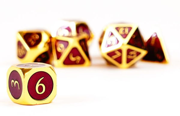 16mm Metal Poly Dice Gold w Purple Ename