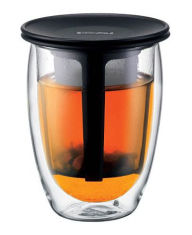 Title: Tea for one Double Wall Pavina Glass with Tea Strainer, 12 oz.