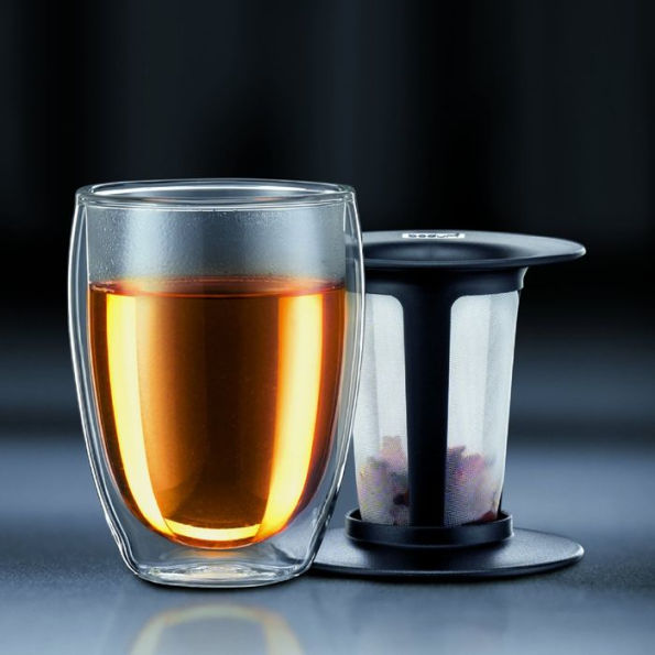 Tea for one Double Wall Pavina Glass with Tea Strainer, 12 oz.