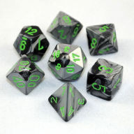 Title: Gemini Polyhedral Black-Grey w/green 7-Die Set